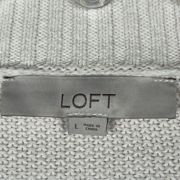 LOFT Sz L Chunky Knit V-neck Cropped Sweater Ivory 4 Button Cardigan - Picture 3 of 7